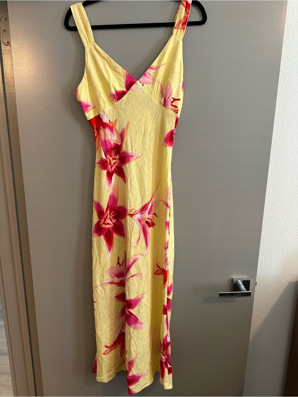 NWT Paper Heart Floral Maxi Dress Yellow Pink Lemon Size L